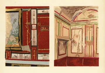 Huset til Tullius Faustus på Strada della Fortuna (til venstre), og huset til Popidius Priscus (til høyre), Pompeii, Chambre d