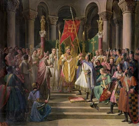 Philip Augustus (1165-1223) konge av Frankrike tar banneret i St. Denis, 24. juni 1190, 1841