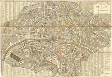 Kart fra 1802 - Veikart over byen og forstedene til Paris, delt inn i 12 kommuner