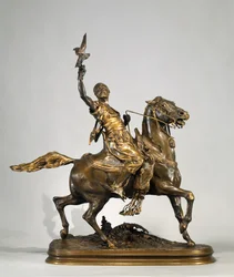 Arabisk falkonerer til hest, ca. 1880 (bronse)