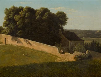 Sommerlandskap med hytte (olje på lerret)