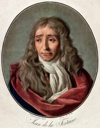 Portrett av Jean de La Fontaine (Lafontaine) (1621–1695), fransk poetgravering av Pierre Michel Alix (1762–1817) av Ambroise Louis Garnerey (1783–1857)