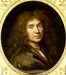 Portrett av Molière (1622-1673), Jean-Baptiste Poquelin. Mål: 0,55 x 0,48. Ca. 1658. Chantilly, Musée Condé.