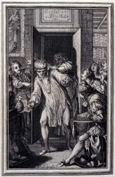Kong Candaule og Master of Law - i "" Tales et nouvelles en vers"" av Jean La Fontaine. 1776. Illustrasjon av P.P. Choffard.