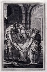 Matronen i Efesos - i "" Fortellinger og noveller i vers"" av Jean La Fontaine. 1776. Illustrasjon av P.P. Choffard.