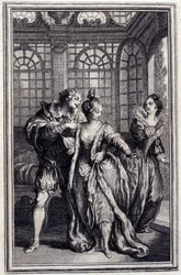 Forloveden til kongen av Garbe - i "" Fortellinger og nyheter i vers "" av Jean La Fontaine. 1776. Illustrasjon av P.P. Choffard.
