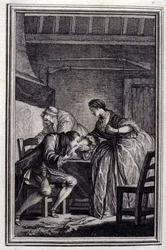 Falken - i ""Fortellinger og noveller på vers"" av Jean La Fontaine. 1776. Illustrasjon av P.P. Choffard.