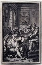 Flaggermusen - i ""Fortellinger og noveller på vers"" av Jean La Fontaine. 1776. Illustrasjon av P.P. Choffard.
