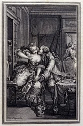 Les Remis - i ""Fortellinger og noveller på vers"" av Jean La Fontaine. 1776. Illustrasjon av P.P. Choffard.