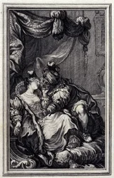 Mona Lisa - i "" Fortellinger og noveller i vers "" av Jean La Fontaine. 1776. Illustrasjon av P.P. Choffard.