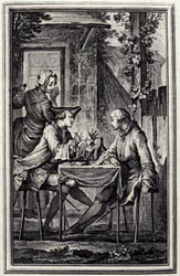 øremakeren eller blåskjell raccomoder. I "" Tales et nouvelles en vers"" av Jean de La Fontaine, Amsterdam 1776. illustrert av P.P.Choffard.
