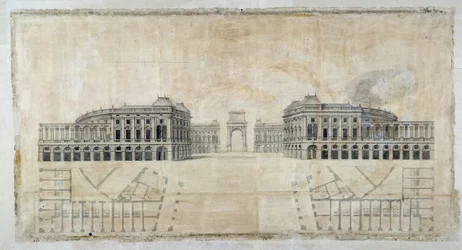 Arkitektur: "Prosjekt av Place Royale for Marseille, perspektiv ser på havnen og plantegning" 1686 (tegning)