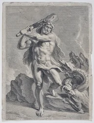 Hercules kjemper mot Lernaean Hydra (tegning)