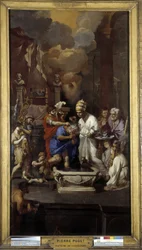 Dåpen til Konstantin: Keiser Caius Flavius Valerius Aurelius Constantinus mottar nadverden av pave Sylvester I (helgen), i Johannes Lateranbasilikaen i Roma