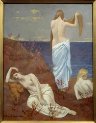 Unge jenter ved sjøen, maleri av Pierre Puvis de Chavannes (1824-1898), 1879, olje på lerret, mål 0,61 x 0,47 m, Paris, Musée d
