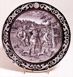 Limoges tallerken, en av sett med 12 som viser årets måneder