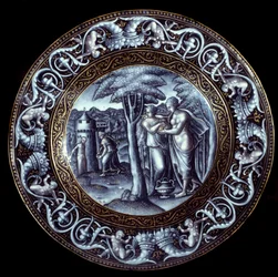 Venus og Psyche Plate i emalje malt av Pierre Reymond (1513-1584) 1500-tallet