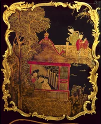 Sidepanel på en Louis XV Commode, ca. 1745 (lakk og gull på tre) (re 222380)