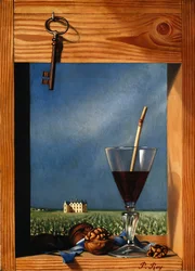 Glass vin foran et slott; Verre de vin devant un chateau