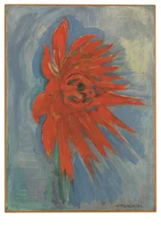 Rød krysantemum på blå bakgrunn, ca. 1909–10 (olje på lerret)