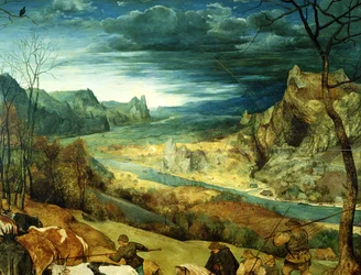 The Return of the Herd Autumn, 1565 olje på paneldetalj av 556