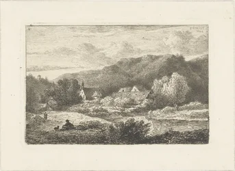 Kupert landskap med kirke og hus Vannlandskap (serietittel)