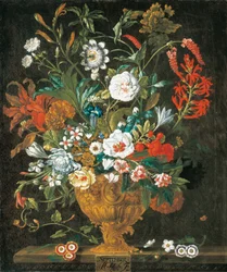 september, fra The Twelve Months of Flowers, en blomsterkalender med stilleben