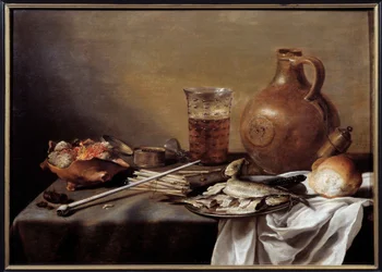Stilleben med fisk, maleri av Pieter Claesz (1597-1661), 1644, 0,59 x 0,82 m, Nantes, Musée des Beaux-Arts