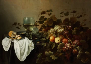 Stilleben med frukt og Roemer - Peinture de Pieter Claesz (ca. 1597-1660) - 1644 - Olje på lerret - 104,5x146 - Szepmuveszeti Muzeum, Budapest