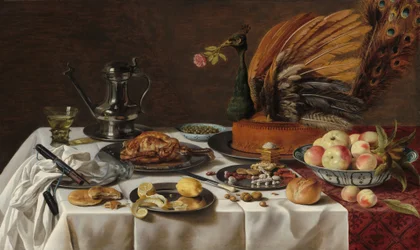 Stilleben med påfuglpaien, 1627.