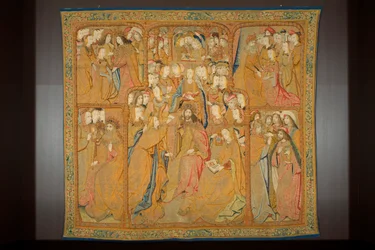 flamsk billedvev. Bebudelse, ca. 1502-04 (gull, sølv, silke og ull)