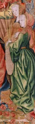 flamsk billedvev. Serie Episoder fra Jomfruens liv; Presentasjon ved tempelet (Presentación en el Templo). Andre billedvev i serien. Modeller tilskrevet Jan van Roome (eller van Brussel). Produksjon Pieter van Aelst, Brussel. Ca 1502-1504.