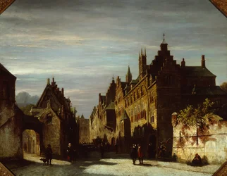 En nederlandsk gatescene med soldater