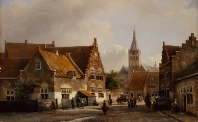 Gate i en nederlandsk by (olje på panel)