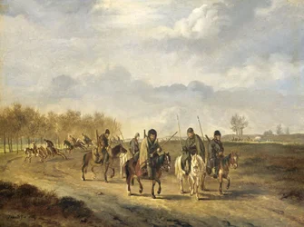 Kosakker på en landevei nær Bergen i Nord-Holland