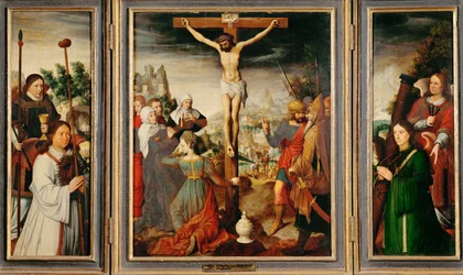 Triptykon av korsfestelsen (maleri på eik)