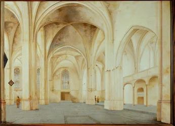 Interiør i kirken Saint Cunera i Rhenen, Nederland (oljemaleri)