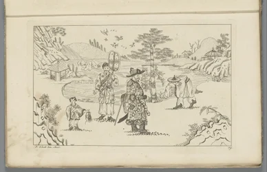 Fire kinesiske figurer i et landskap Nyoppfunnet Sineesen tegnet med stor innsats og gitt i 't Ligt, av P. Schenk Jun (...), andre del (serietittel)