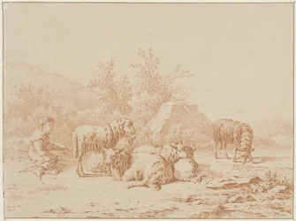 Landskap med sauegjeter og flokken hans
