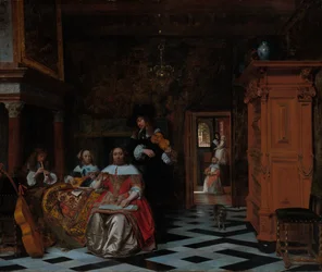 Portrett av en familie som spiller musikk, 1663.