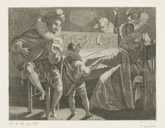 Selskap som lager musikk ved fakkellys, ca. 1600