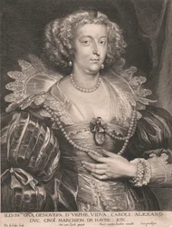 Det samme Fru Genovesa D'Urphe, enke. Charles. Alexander Duke, Crois, Marchion. de Havre Etc.