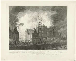 Brann i Pottery Alley i Rotterdam, 1779 Bilde, van den Brand, fant sted i Rotterdam, den 11. mars 1779. van den Maas Silke utstilt (tittel på objekt)