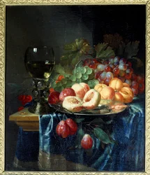 Frukt og vin. Maleri av Pieter De Ring (1615-1660) Ec. Hol.