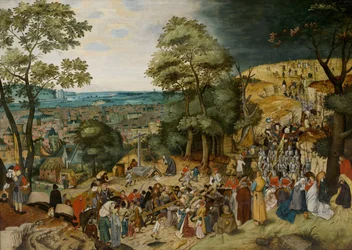 Kristus bærer korset av Brueghel, Pieter, den yngre (1564-1638). Olje på tre, Mellom 1598 og 1620, Dimensjon : 120x170. Bonnefantenmuseum Maastricht