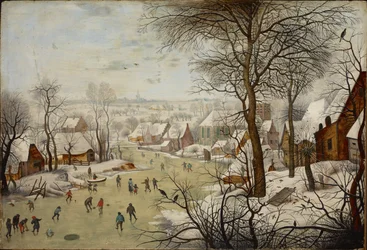Vinterlandskap med fuglefelle - Vinterlandskap med fuglefelle, av Brueghel, Pieter, den yngre (1564-1638). olje på tre