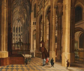 Kirkeinteriør (Utsikt inn i koret til St. Eustache, Paris) (olje på tre)