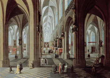 Interiør i Antwerpen katedral (olje på lerret)
