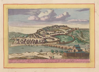 Utsikt over den portugisiske byen Coimbra Coimbra, eller Coimbra, en by i Portugal, på Monda (tittel på objekt) Theatrum Hispaniae (...) (serietittel)