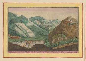 Utsikt over de mauriske kongenes palass og hager i Granada. De mauriske kongenes gamle slott og palass i Granada ved siden av lysthagene (tittel på objektet). Theatrum Hispaniae (...) (serietittel)